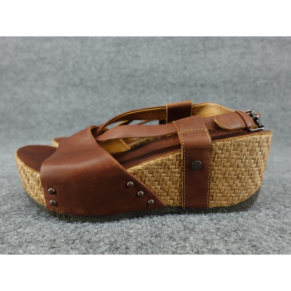 Bussola Brown Leather Platform Wedge Sandals Studded Woven Boho Spain Sz 40 - Picture 4 of 11